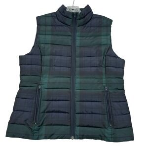 Colebrook Essentials Puffer Vest Women Size S Green Blue Plaid Quilted Warm Cute